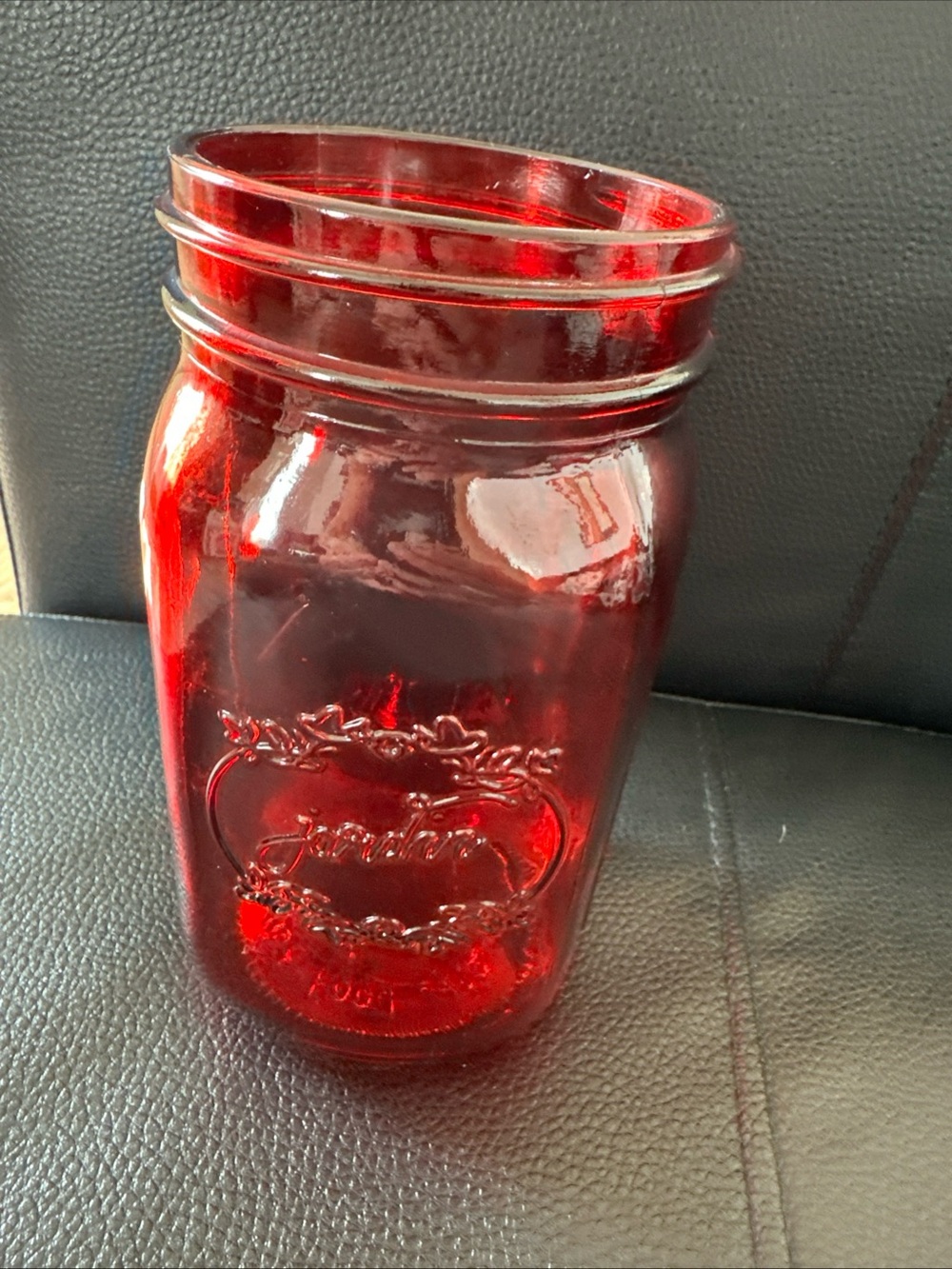 VINTAGE Jardin Red Ruby Glass Mason Jar EST. 1946 NOT SAFE FOR FOOD No Lid